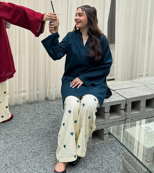 Premium Teal Blue Kurti Palazzo Co-Ord Set