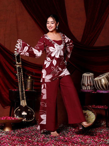 Maroon Ethnic Floral Co-ord Set