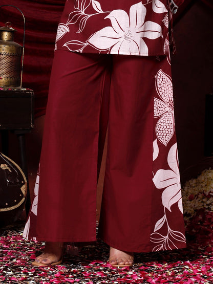 Maroon Ethnic Floral Co-ord Set