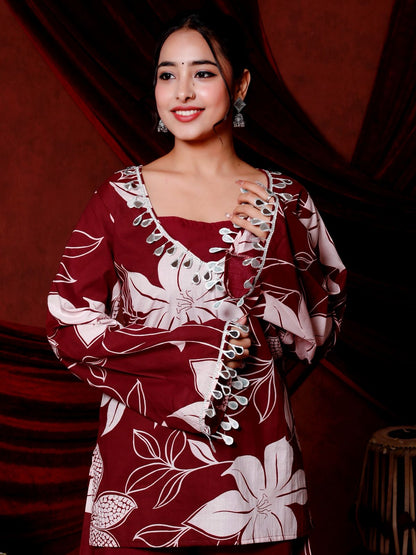 Maroon Ethnic Floral Co-ord Set