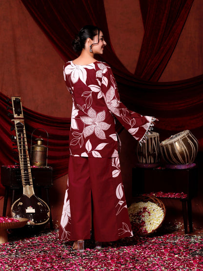 Maroon Ethnic Floral Co-ord Set