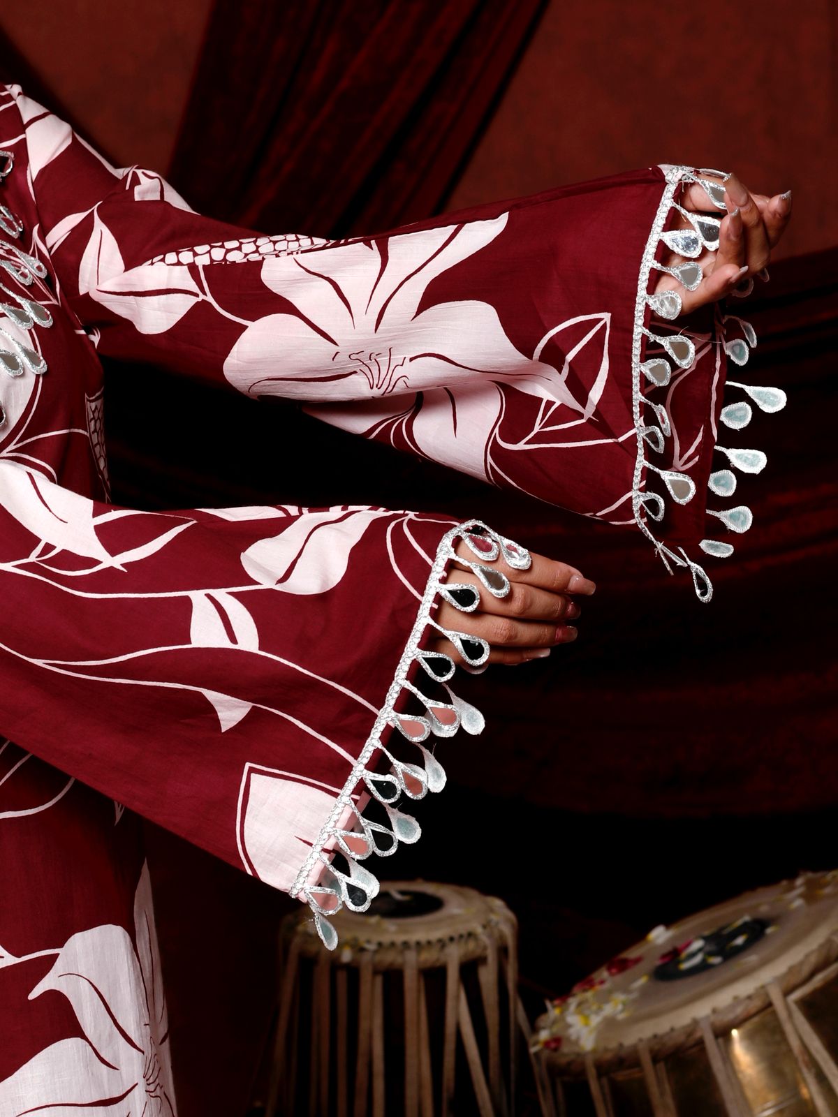 Maroon Ethnic Floral Co-ord Set