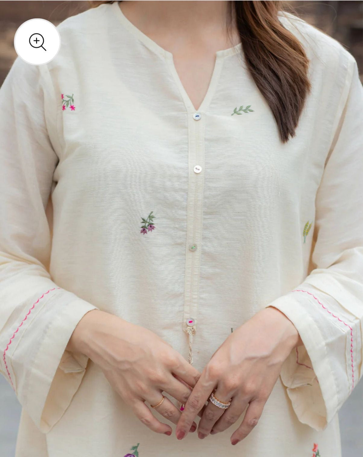 Ivory Floral Embroidered Kurta Pant Set for Women