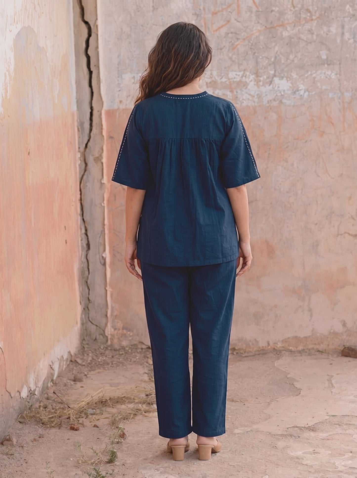 Navy Blue Cotton Co-Ord Set for Women
