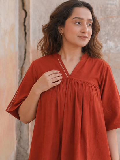 Rust Orange Cotton Co-Ord Set With Pants for Women