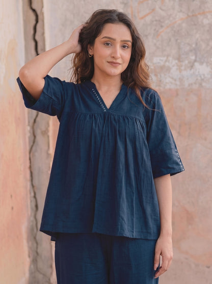 Navy Blue Cotton Co-Ord Set for Women