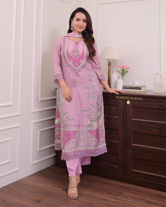 Lilac Pakistani Hand Embroidery suit