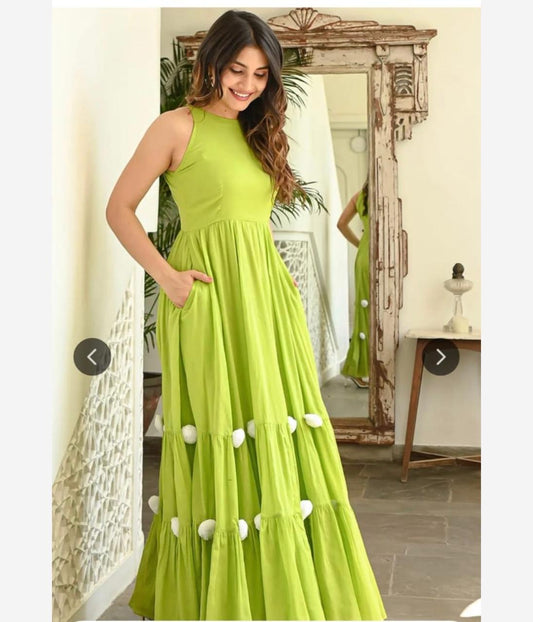 Lime Green Embellished Sleeveless Anarkali Gown