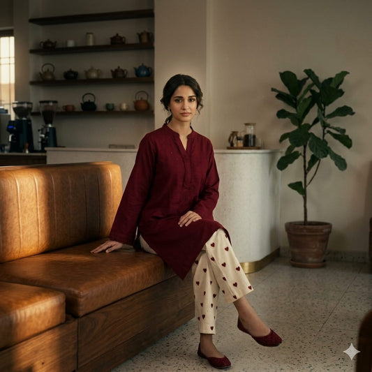 Premium Cherry Red Kurti Palazzo Co-Ord Set