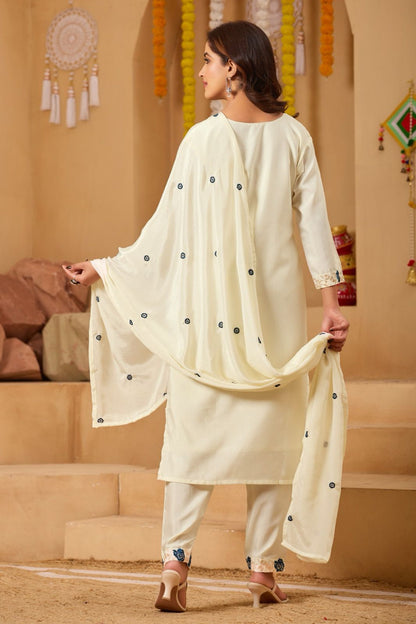 Women's Floral Embroidered Straight Cambric Cotton Kurta Set