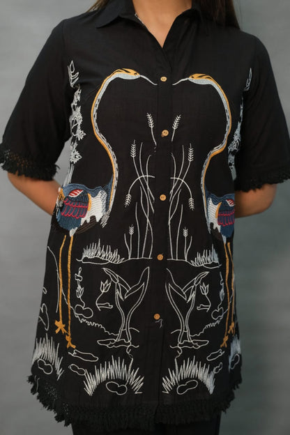 Premium Black Embroidered Cotton Top with Pants