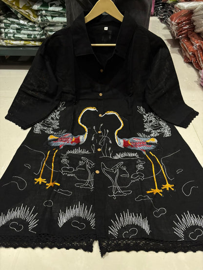 Premium Black Embroidered Cotton Top with Pants