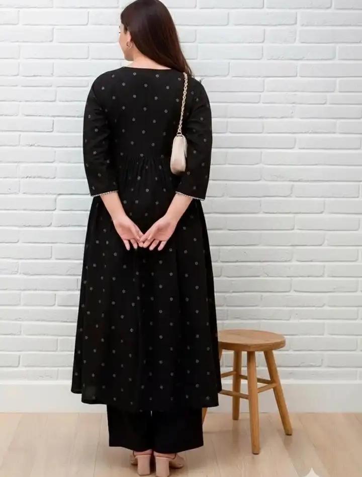 Black Current Thread Embroidered Pure Cotton Kurta Set