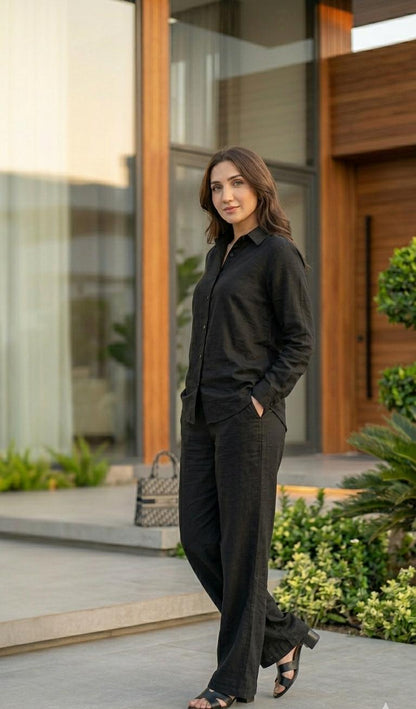 Women's Black Linen Co-ord Set