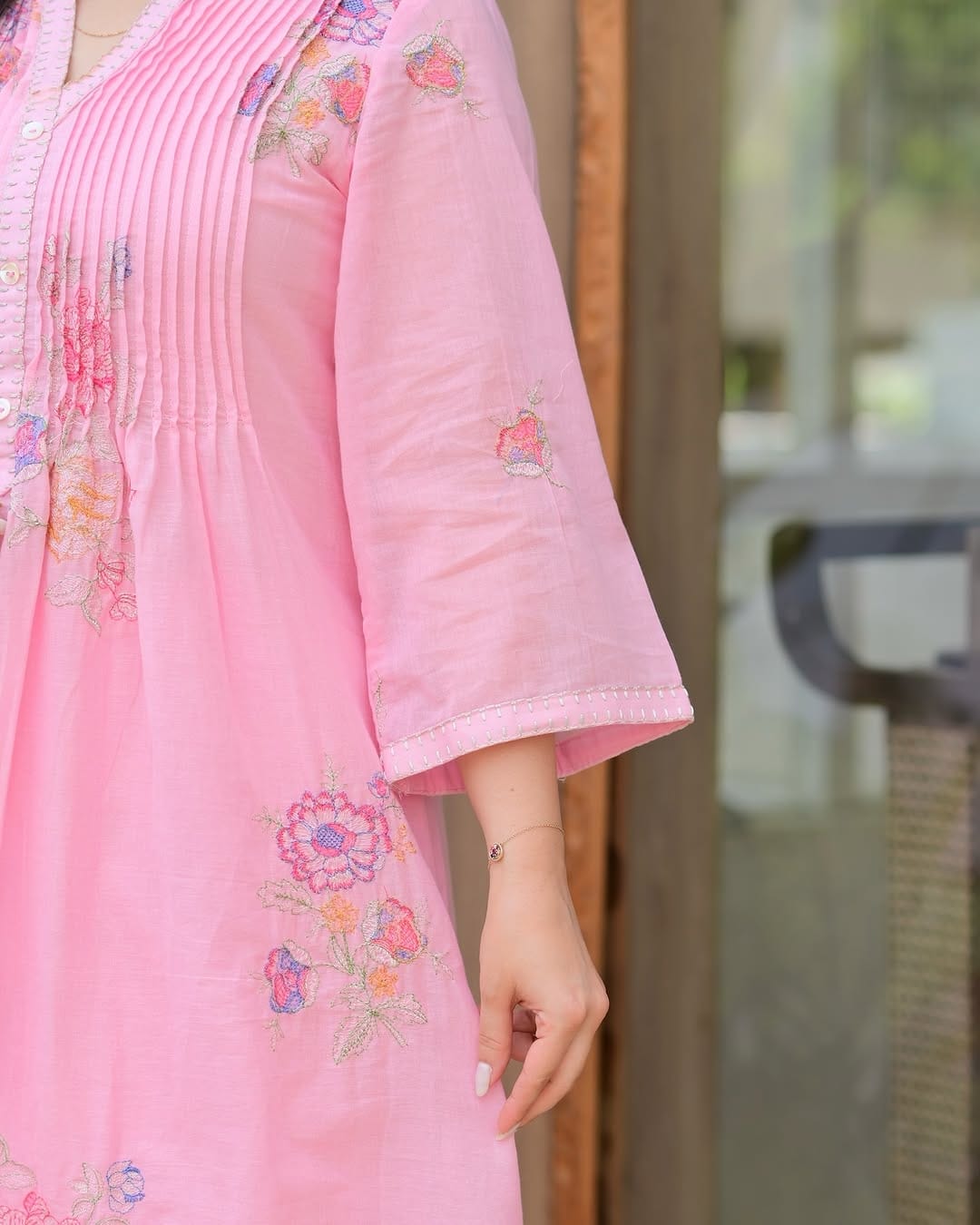 Baby pink cotton kurti & pant set