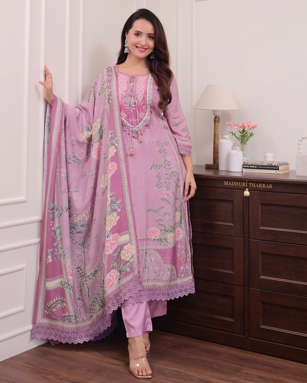 Lilac Pakistani Hand Embroidery suit