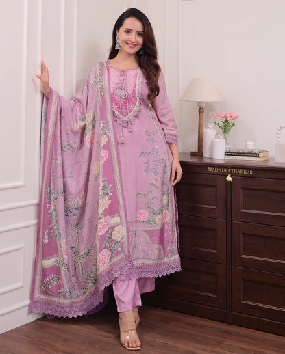 Lilac Pakistani Hand Embroidery suit