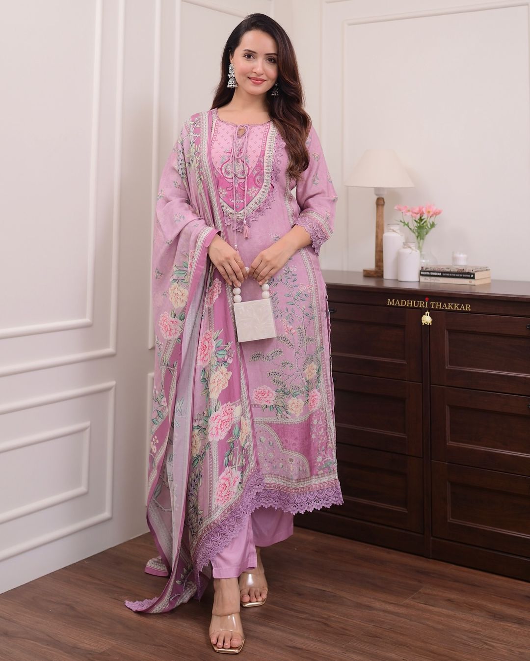 Lilac Pakistani Hand Embroidery suit