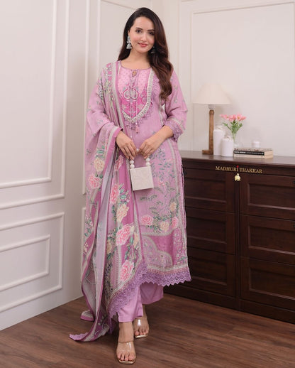Lilac Pakistani Hand Embroidery suit