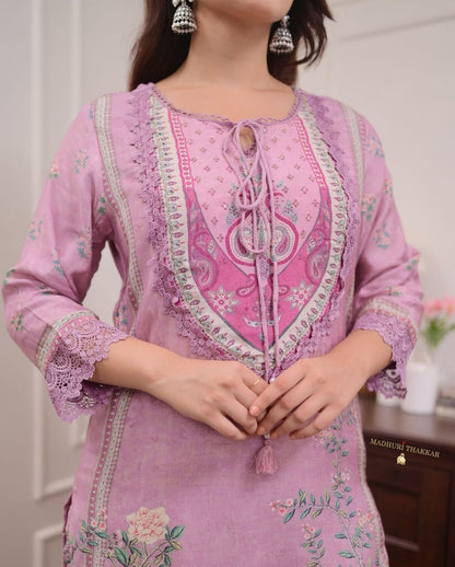 Lilac Pakistani Hand Embroidery suit