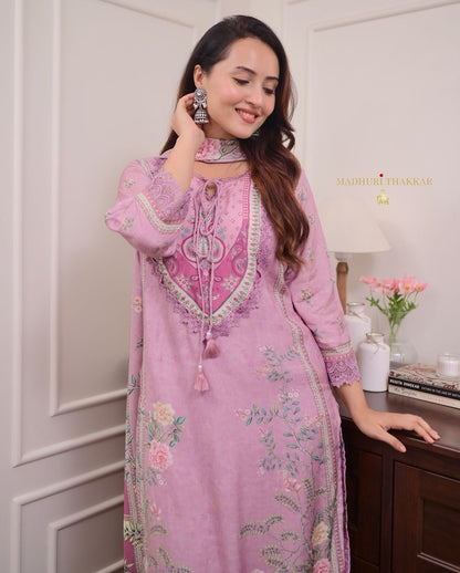 Lilac Pakistani Hand Embroidery suit