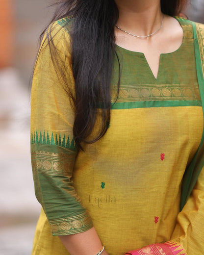 Elegant Kanchi Cotton Suit With Jacquard Dupatta