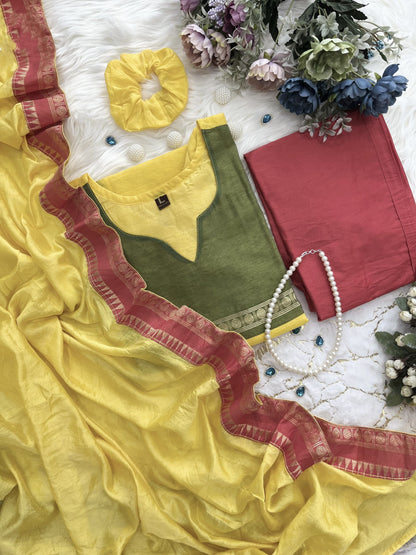 Elegant Kanchi Cotton Suit With Jacquard Dupatta