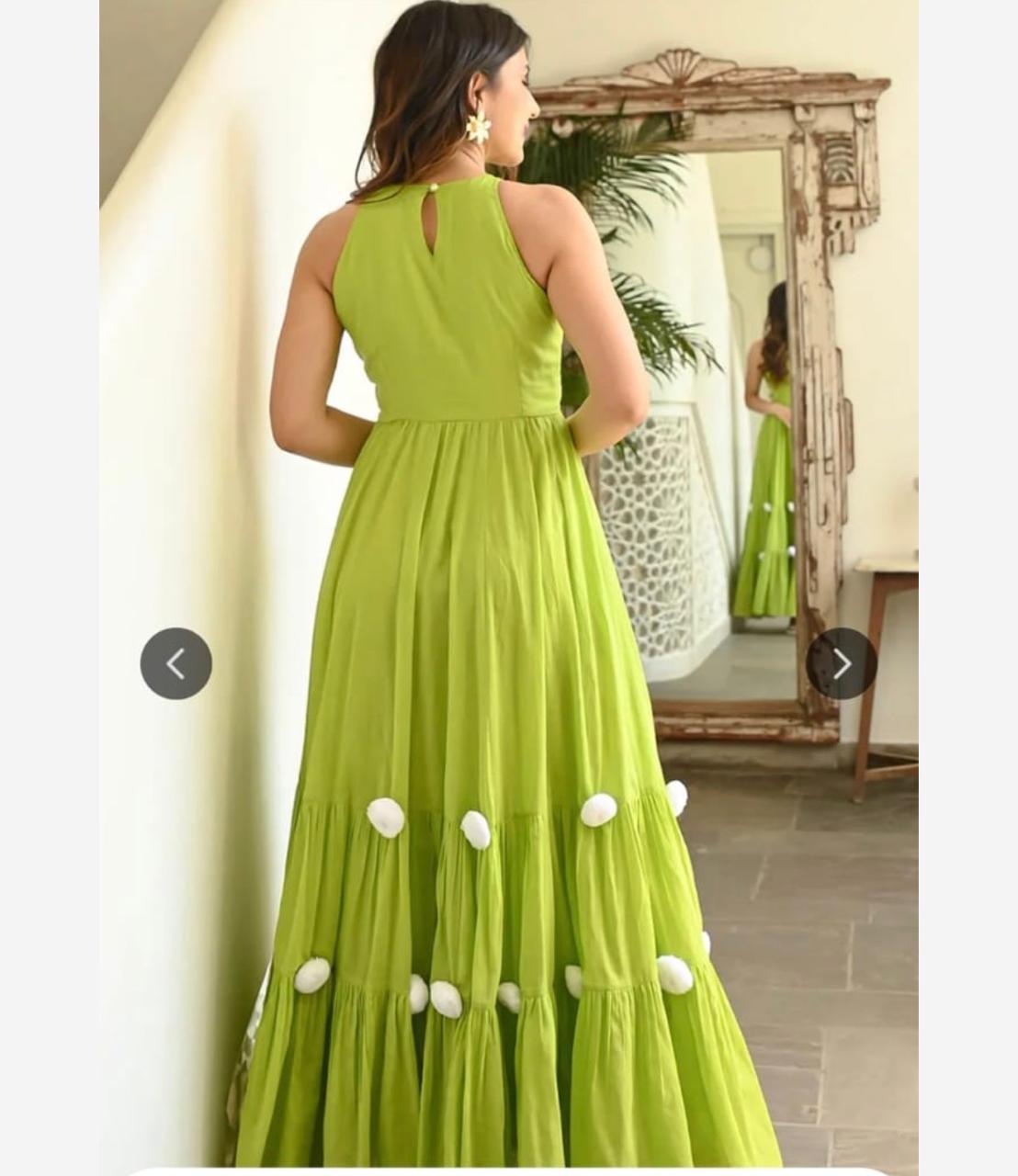 Lime Green Embellished Sleeveless Anarkali Gown