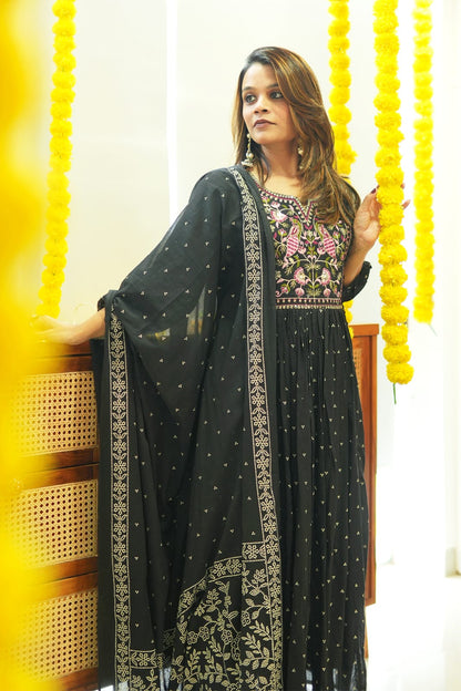 Black Embroidery Kurta Set with Dupatta