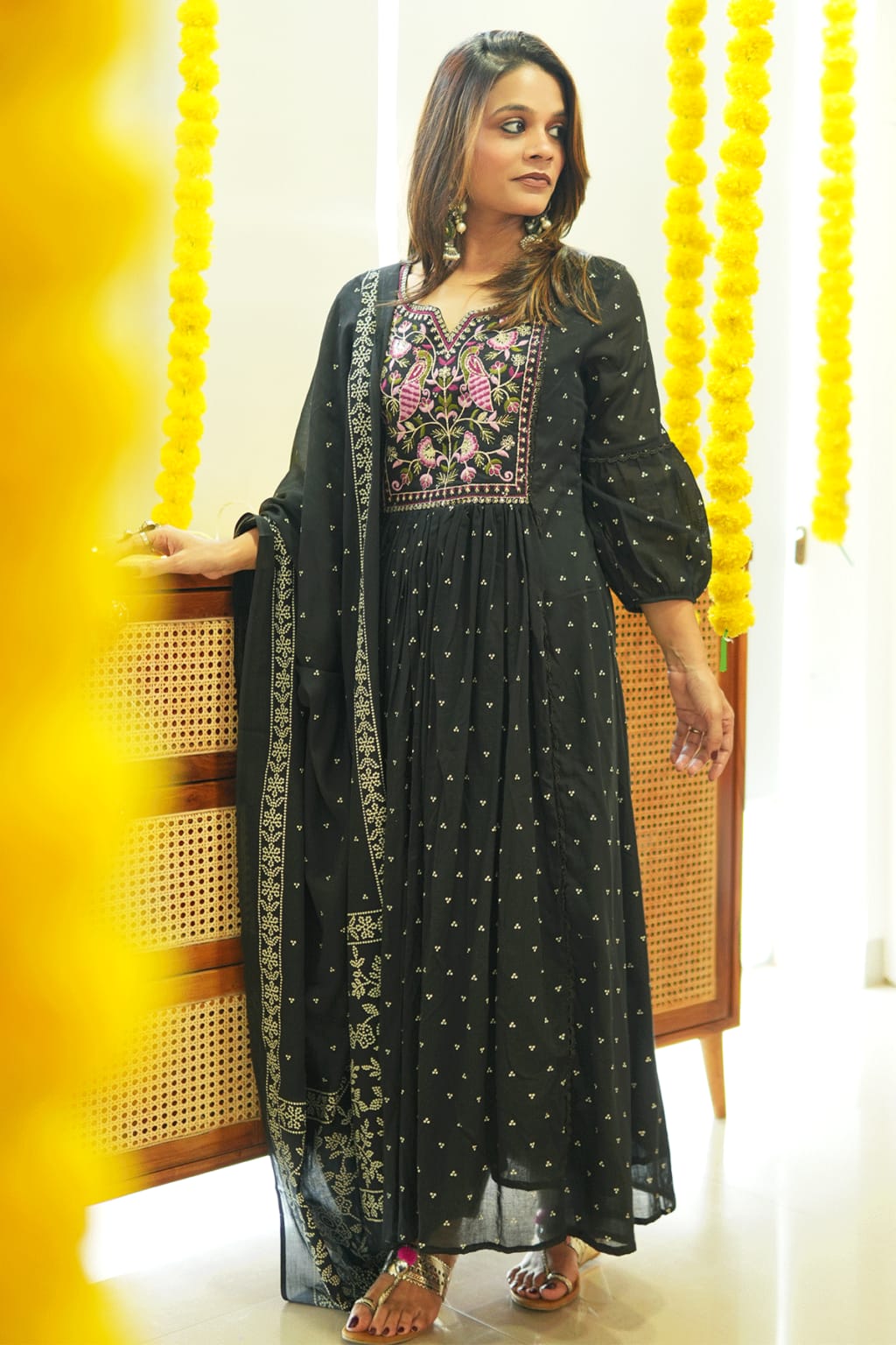 Black Embroidery Kurta Set with Dupatta