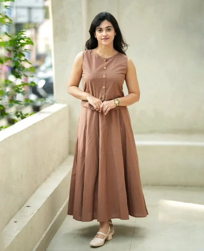 Women's Brown Cotton Corset Top with Floral Long Skirt
