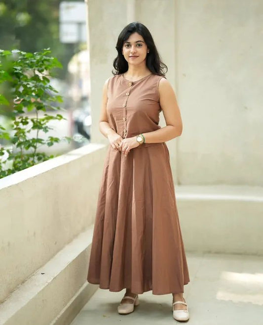Women's Brown Cotton Corset Top with Floral Long Skirt