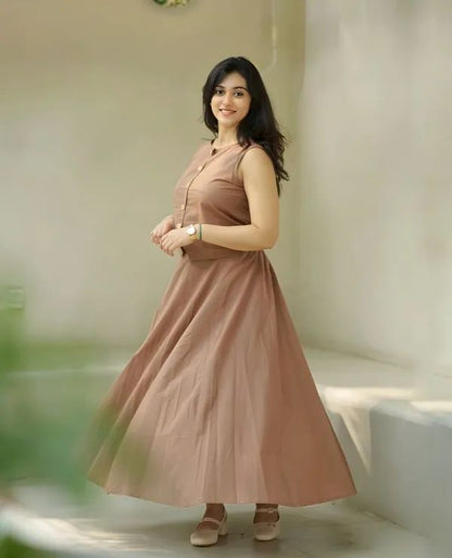 Women's Brown Cotton Corset Top with Floral Long Skirt