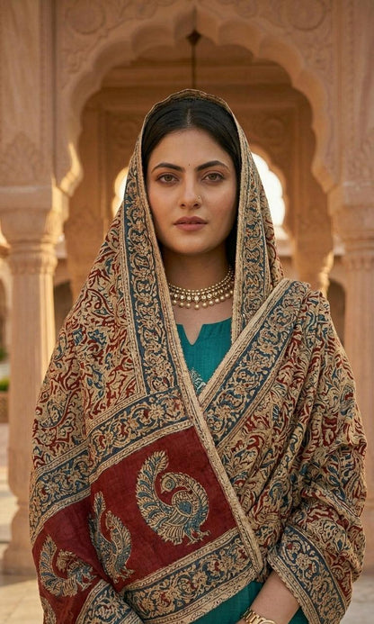 Persian Green Embroidered Cotton Suit with Dupatta
