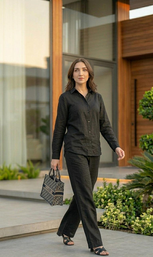 Women's Black Linen Co-ord Set