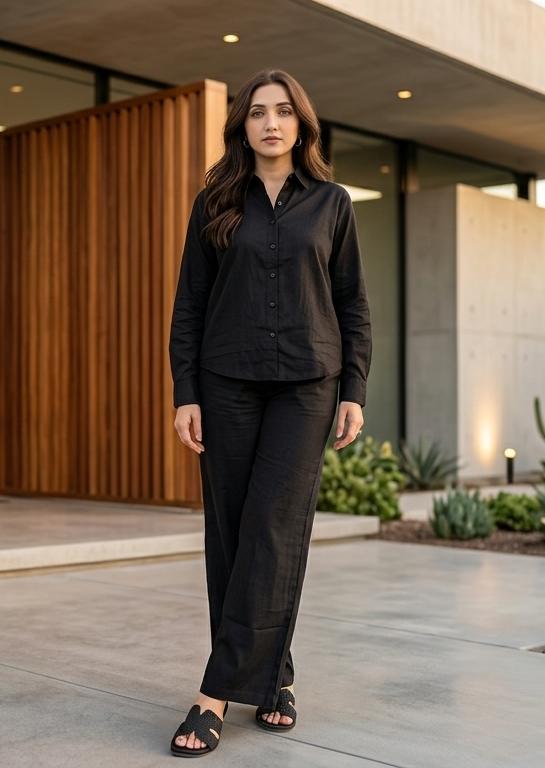 Women's Black Linen Co-ord Set