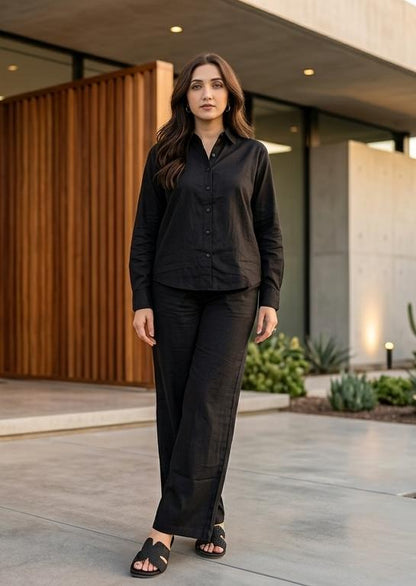 Women's Black Linen Co-ord Set