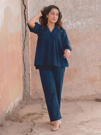 Navy Blue Cotton Co-Ord Set for Women