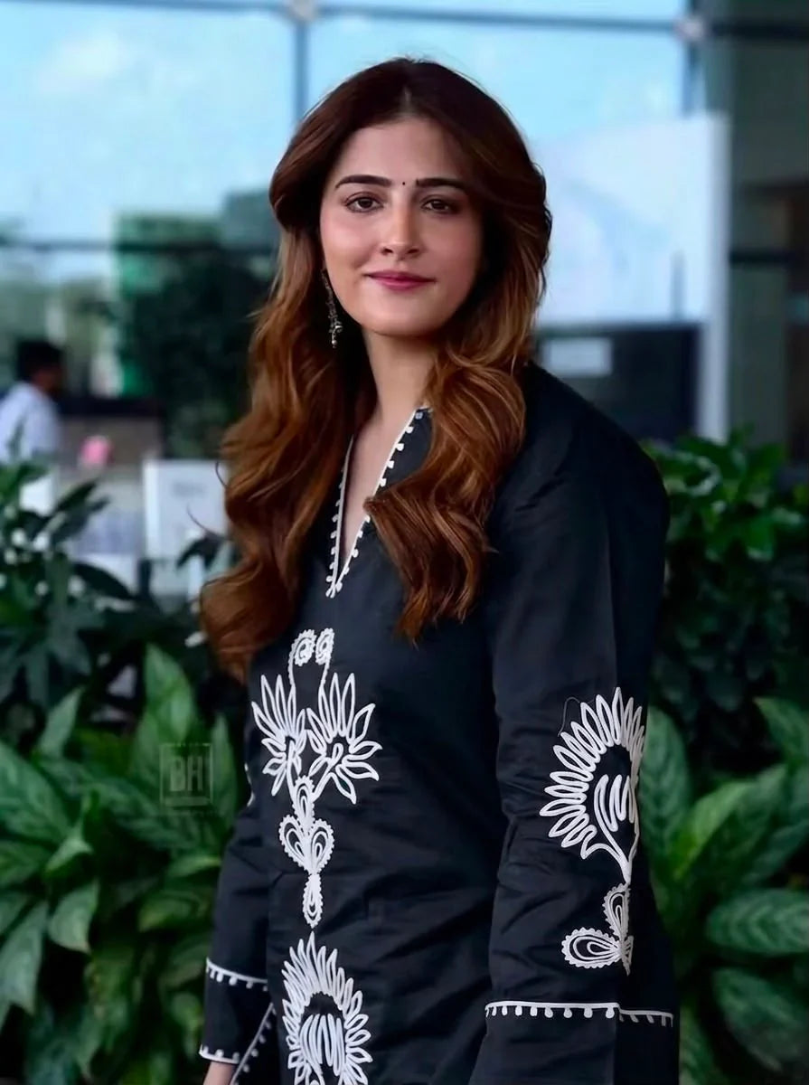 Black Floral Embroidered Co-Ord Kurta Set