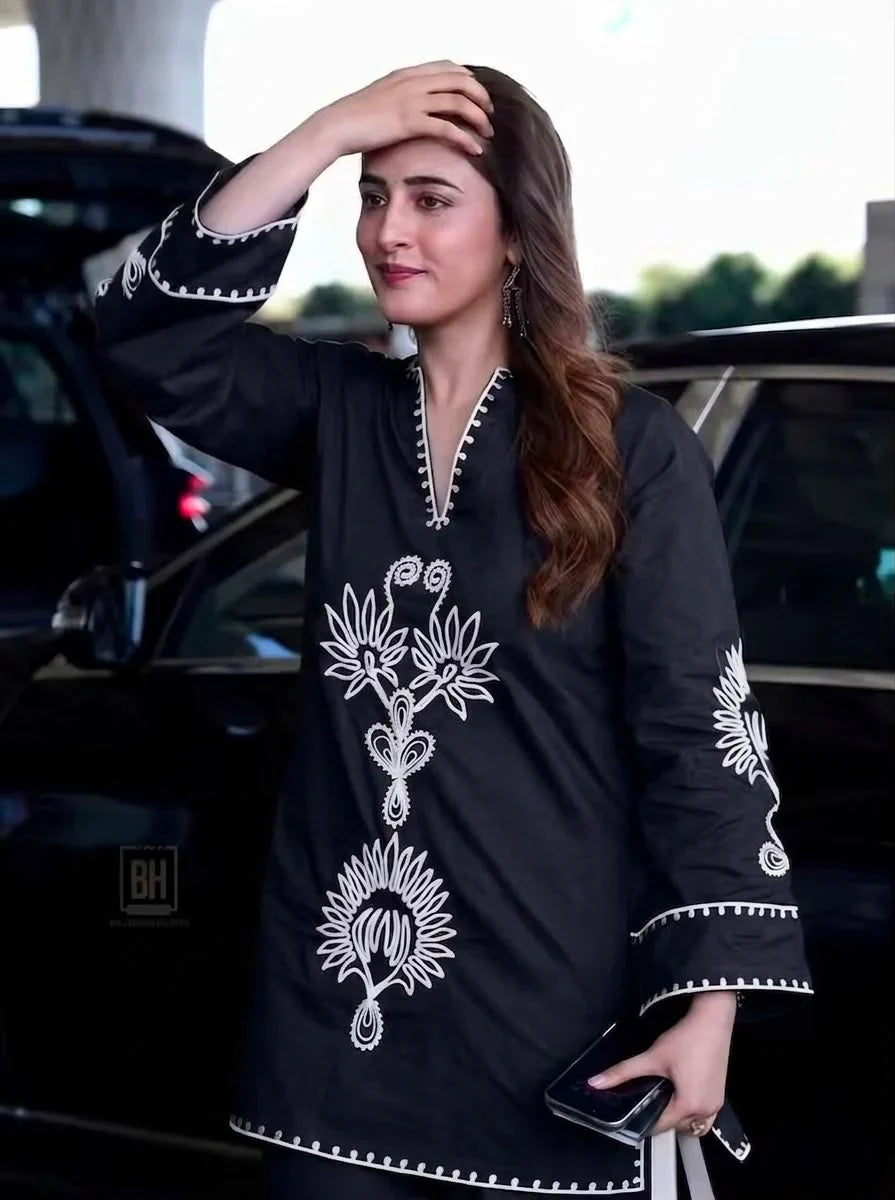 Black Floral Embroidered Co-Ord Kurta Set