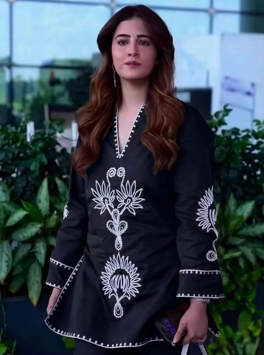 Black Floral Embroidered Co-Ord Kurta Set