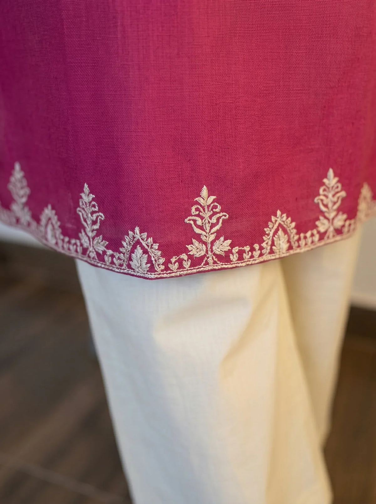 Pink Cotton Embroidered Kurta Set with Palazzo Pants
