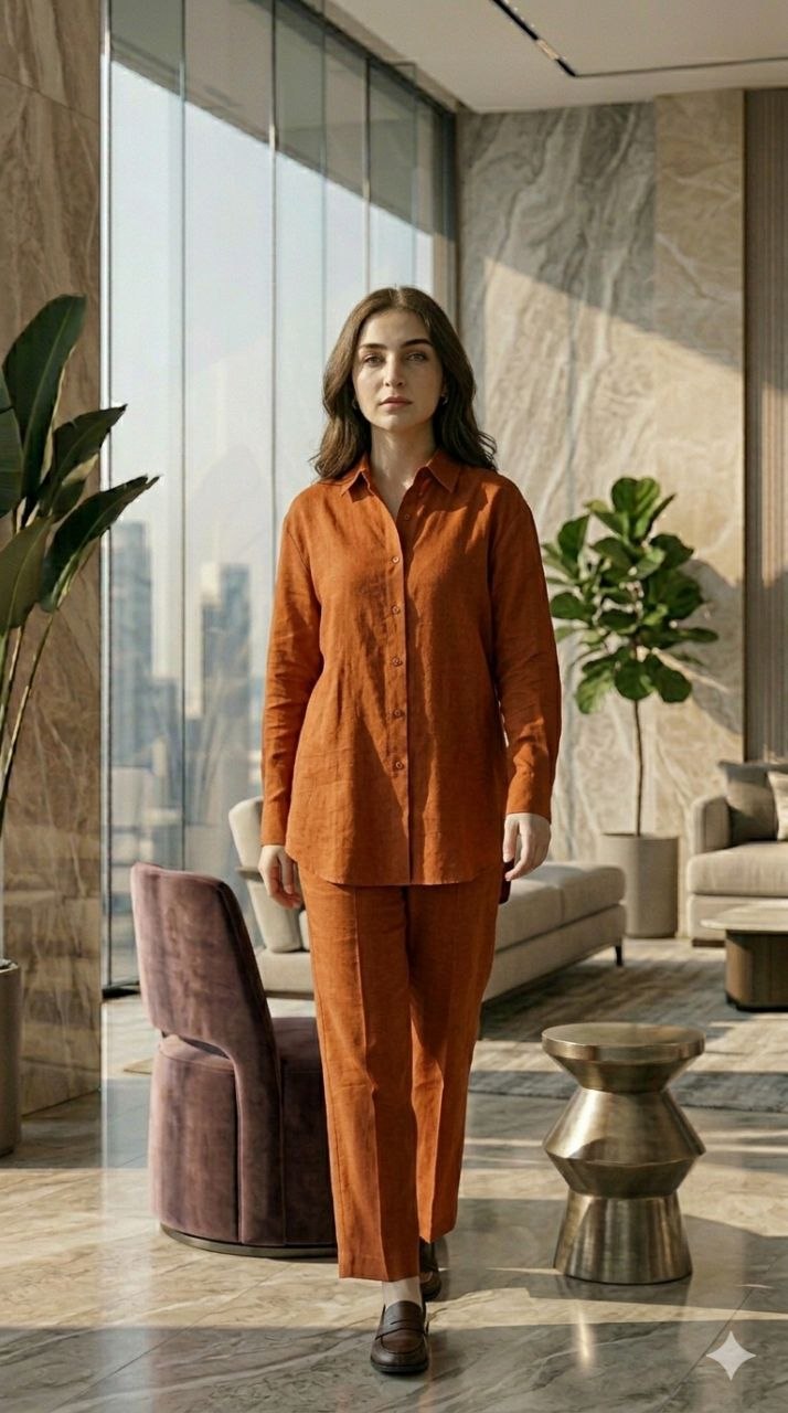 Women's Rust Orange Cotton Co-Ord Set