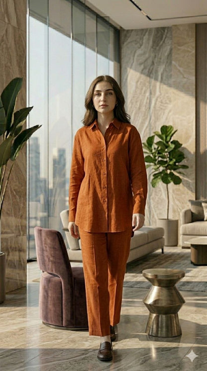 Women's Rust Orange Cotton Co-Ord Set