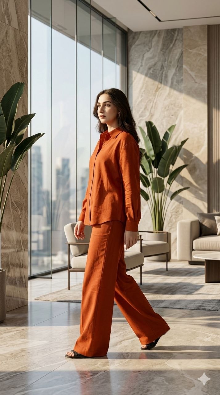 Women's Rust Orange Cotton Co-Ord Set