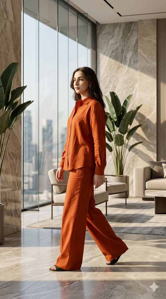 Women's Rust Orange Cotton Co-Ord Set