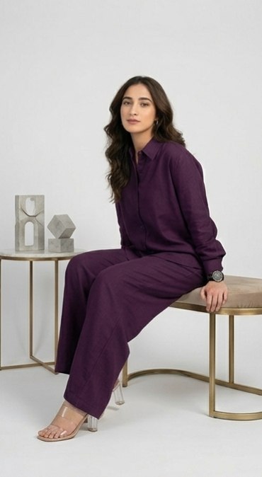 Women's Purple Cotton Co-Ord Set