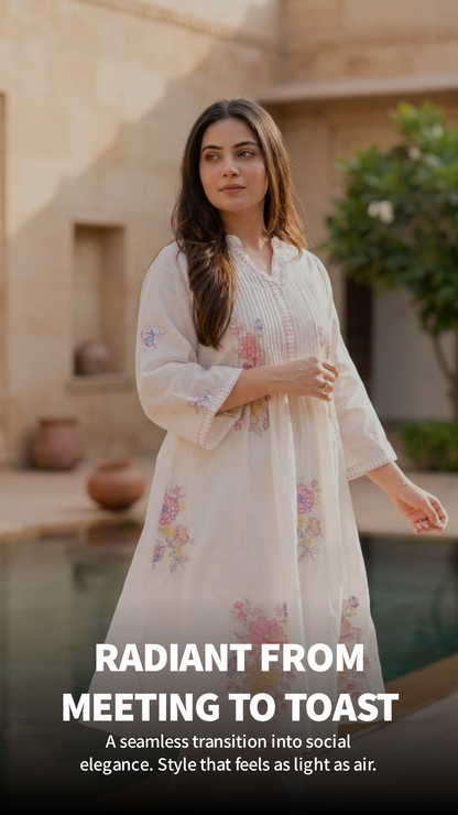 Women's Ivory Cotton Kurti & pant set