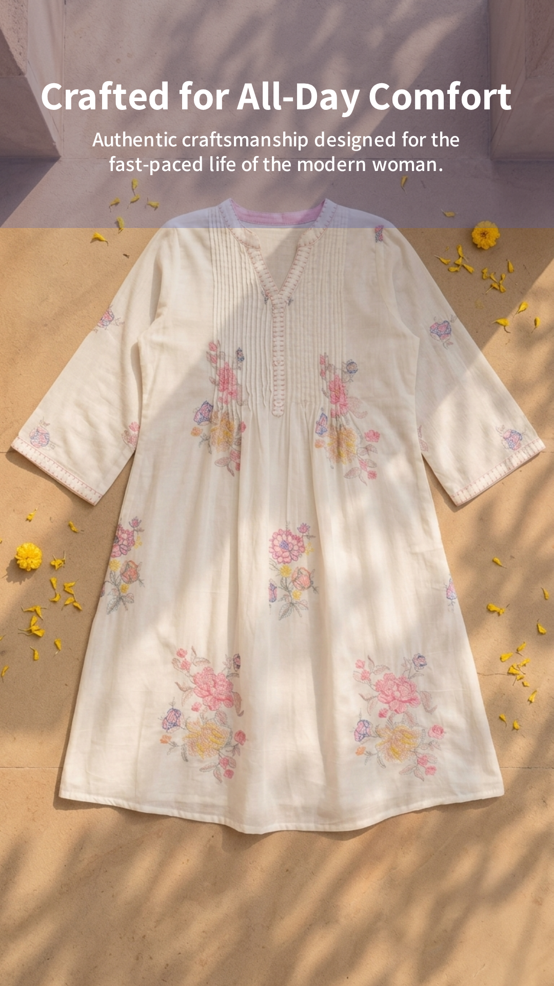 Women's Ivory Cotton Kurti & pant set