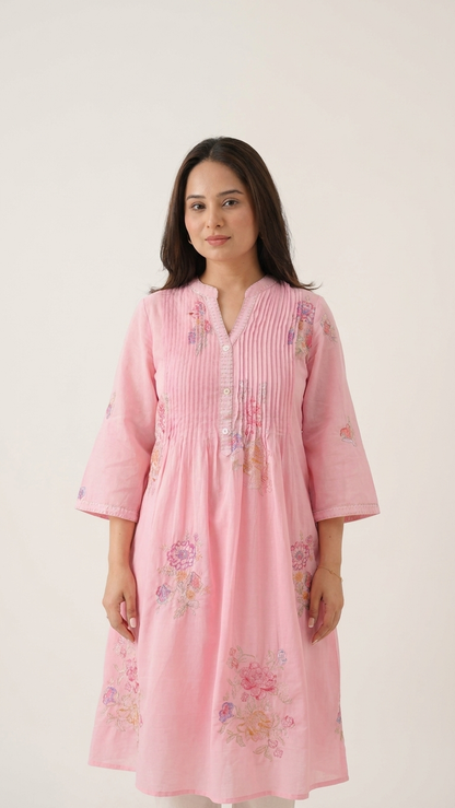 Baby pink cotton kurti & pant set